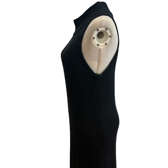 70s COTTON BLACK RIBBED SLEEVELESS MAXI SWEATER DRESS MINIMALIST MOCK NECK SZ S - Picture 6 of 8